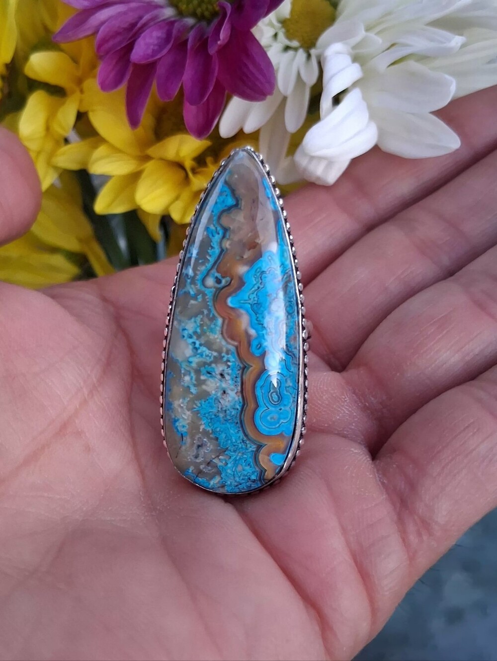 🩵 Aqua Laguna Agate  Sterling Silver Ring